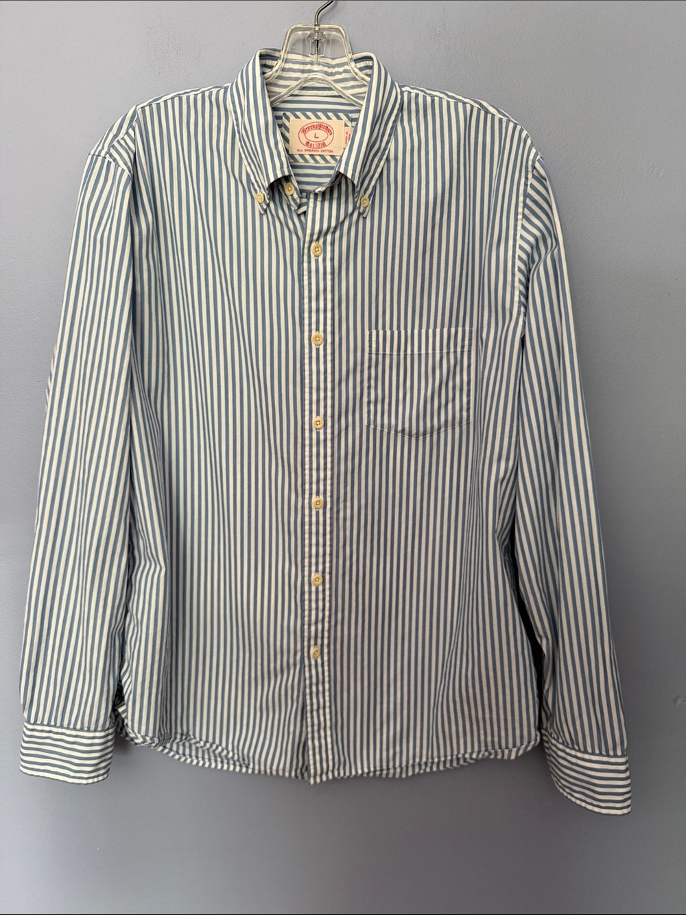 BROOKS BROTHERS Blue White Striped Button Down Shirt Large Cotton